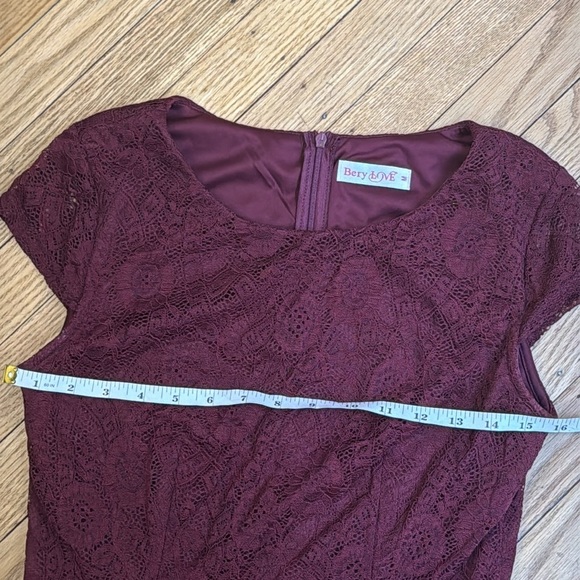 BeryLove Floral Lace short Cap SleeveBurgundy-midi dress size medium - Picture 6 of 8